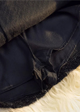 Women's Mid-Length/Short White Black Tweed High-Waist Woolen A-Line Autumn Winter Fragrant Silk Skirt PlatiNum