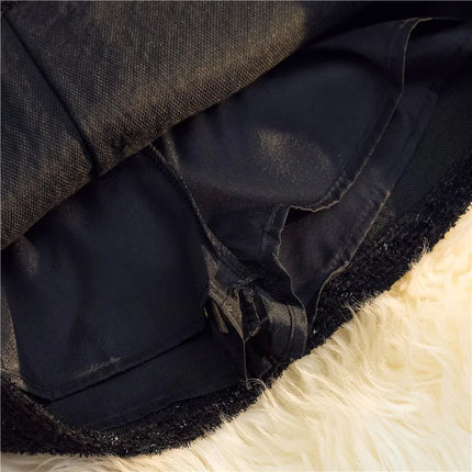 Women's Mid-Length/Short White Black Tweed High-Waist Woolen A-Line Autumn Winter Fragrant Silk Skirt PlatiNum