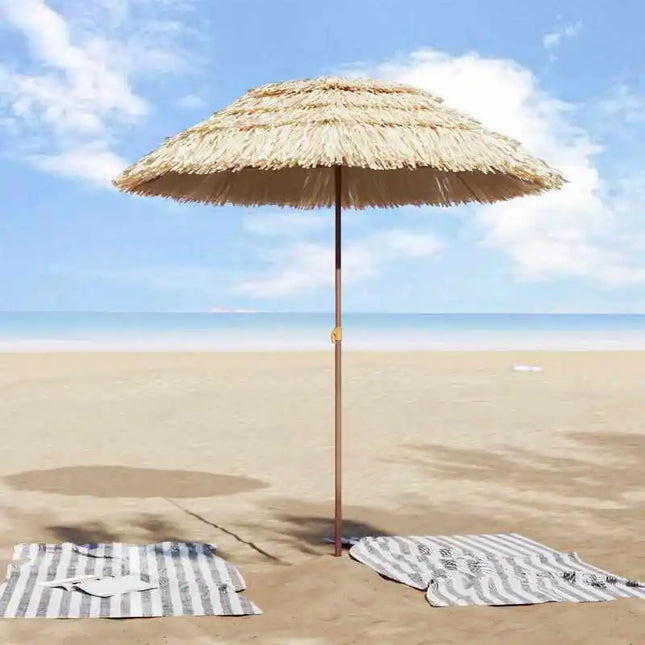Natural Beach Umbrella 160x160cm, Lightweight and Adjustable Anti-UV Polyester, Ideal for Garden and Beach - Tropical Style