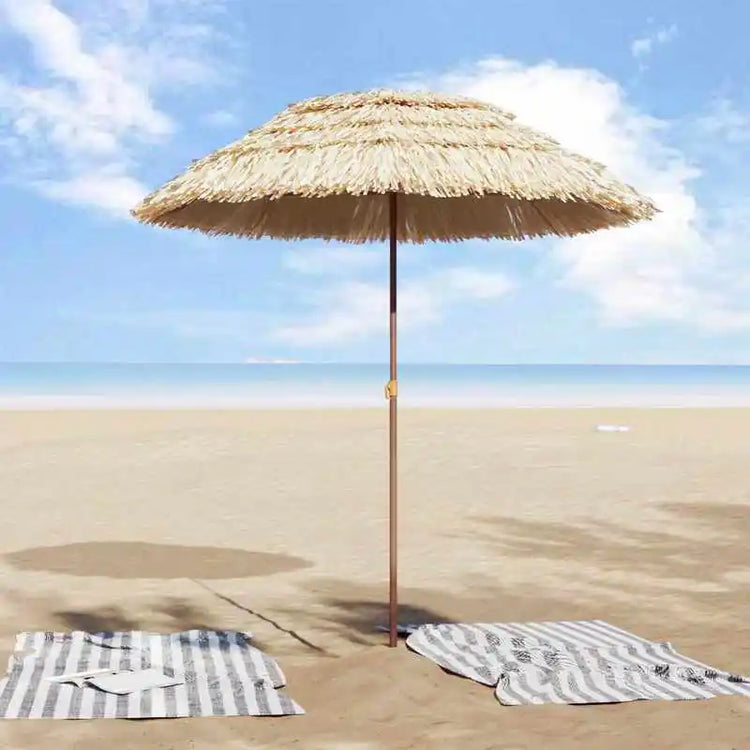 Ombrellone da Spiaggia Naturale 160x160cm, Leggero e Regolabile in Poliestere Anti-UV, Ideale per Giardino e Spiaggia - Stile Tropicale