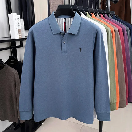 100% pure cotton autumn and winter men's sports fashion brand embroidered pony long-sleeved POLO business casual T-shirt