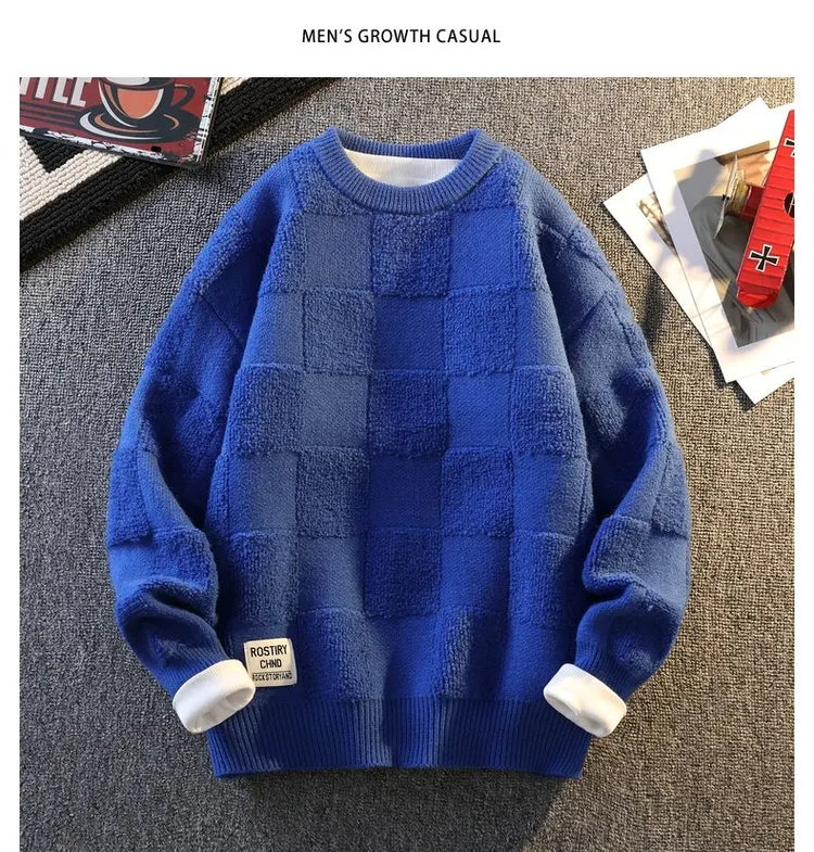 Warm Knit Sweater Autumn Winter Brand Clothing Mens Women Knitting Sweater Loose Fashion Plaid Male Long Sleeve Knitted Pullover