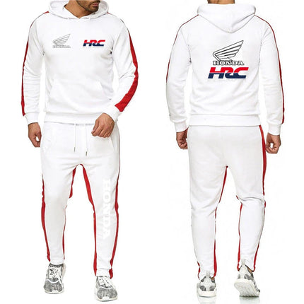 Honda racing Men's Hot Sale Fashion Hoodie Sportswear+Sweatpants Comfortable Casual Jogging Solid- color Two Piece Suit PlatiNum