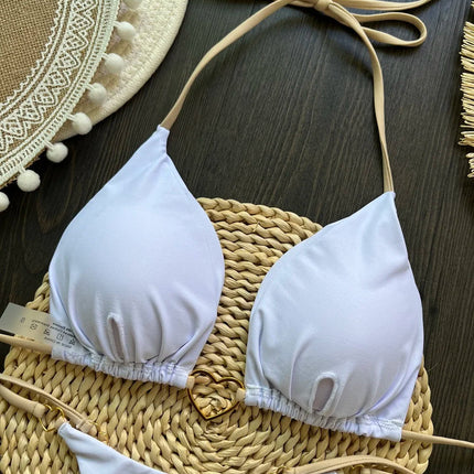 Costume da bagno bikini sexy da donna a tinta unita, due pezzi, rosso platinumshop