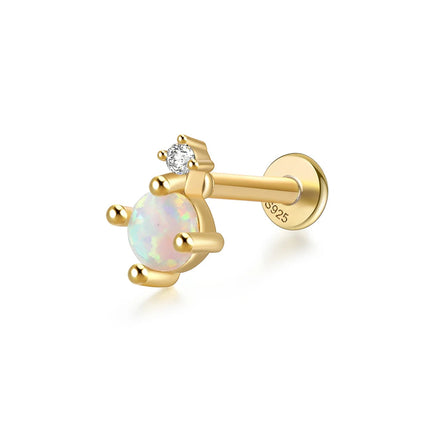 CANNER 1PC 925 Sterling Silver Exquisite Crown Opal Piercing Earring for Women Ear Studs Cartilage Earring Body Jewelry Gift PlatiNum