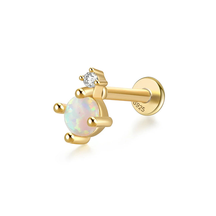CANNER 1PC 925 Sterling Silver Exquisite Crown Opal Piercing Earring for Women Ear Studs Cartilage Earring Body Jewelry Gift PlatiNum