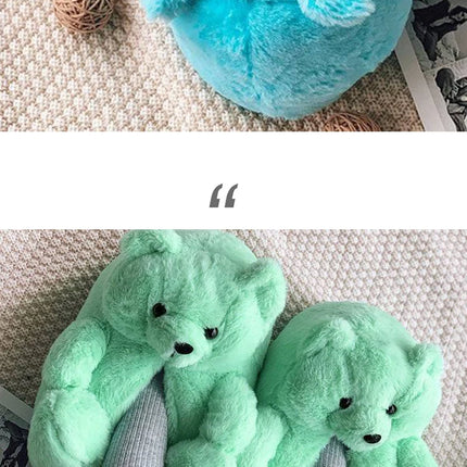 Cute Teddy Bear Plush Winter Slippers, Wrapped Heel Funny Indoor Floor Shoes, Women Gift, Warm Soft Cartoon Fluffy Animal Slippe