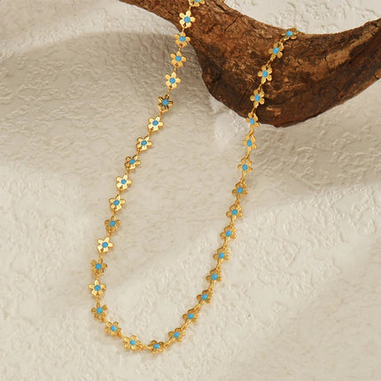 Sifisrri Set di gioielli con bracciale a catena con fiore blu olio vintage per donna, ragazza, regalo di San Valentino alla moda in acciaio inossidabile platinumshop
