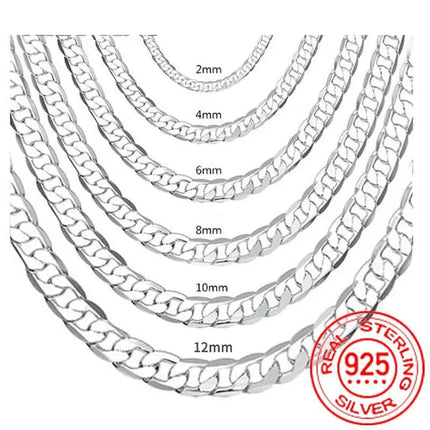 Men's 925 Sterling Silver Necklace 2/4/6/8/10/12MM 40-75cm Face Chain Necklace Lobster Clasp Men Women Engagement Jewelry Gifts PlatiNum