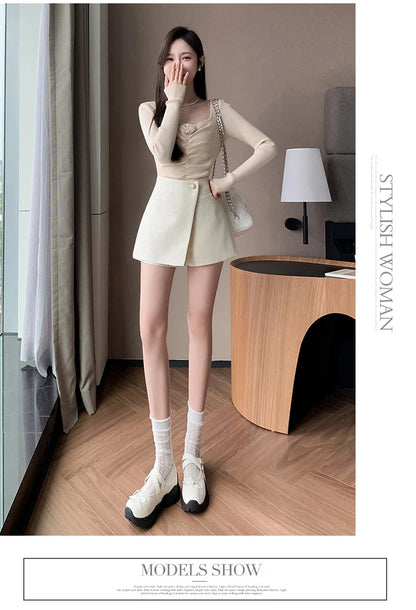 Autumn New Solid Woolen Shorts Skirt For Women 2025 New Fall Winter Small Fragrant Style Buttons Deco High Waisted Tweed Shorts