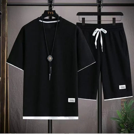 2026 nuovi set di waffle da uomo estivi T-shirt e pantaloncini casual Set tuta sportiva maschile tuta tinta unita abiti larghi platinumshop