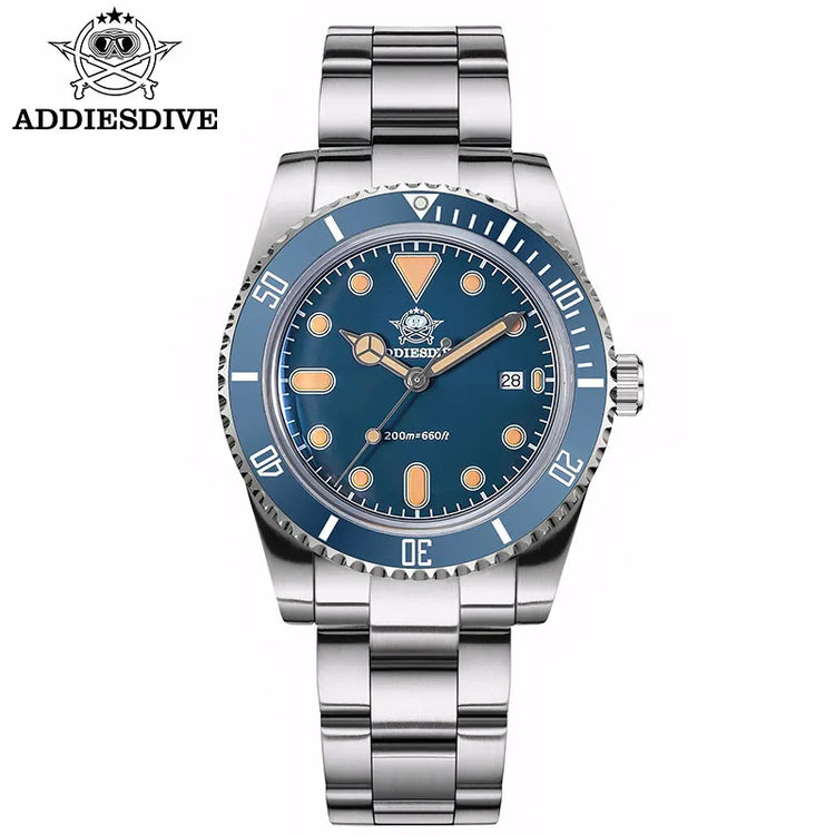 ADDIESDIVE Men's Gift Box Luxury Diver Watch Super Luminous Bubble Mirror Glass Quartz Watch 20Bar Ceramic Bezel Steel Watch