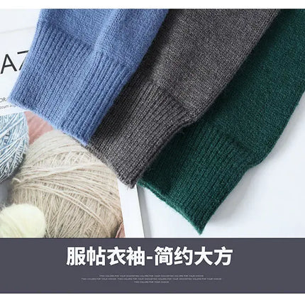 Autumn Winter Warm Mens Knitted Sweaters Fashion Patchwork O Neck Knit Pullovers Korean Streetwear Pullover Casual Mens Clothing
