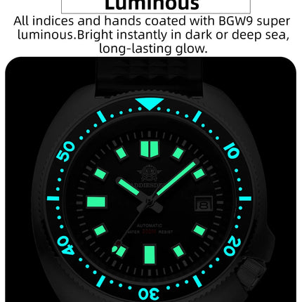ADDIESDIVE Luxury Men's Automatic Watch Ceramic Bezel Sapphire Glass 200m Waterproof Ultra Bright Blue Luminous Diving Watch