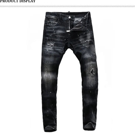 Street Fashion Men Jeans Retro Black Gray Elastic Slim Ripped Jeans Men High Quality Brand Designer Vintage Denim Pants Hombre PlatiNum