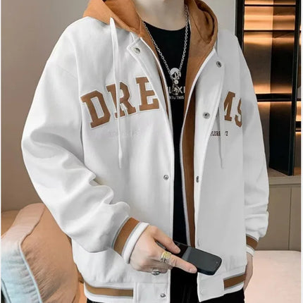 Men's Autumn New Brand All-match Student Letter Hooded Jacket Trendy Women High Quality Varsity Baseball Uniform Jacket