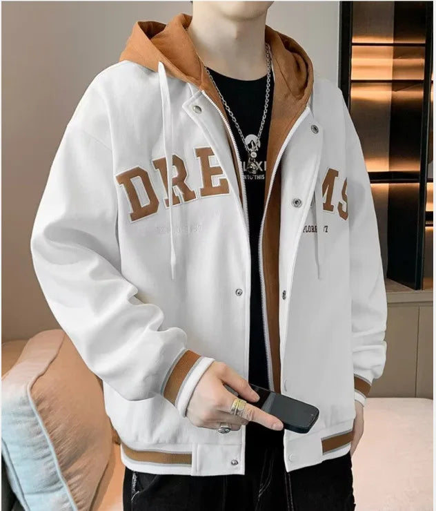 Men's Autumn New Brand All-match Student Letter Hooded Jacket Trendy Women High Quality Varsity Baseball Uniform Jacket