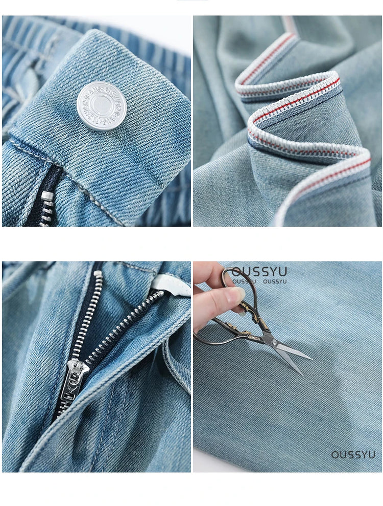 Estate di Lusso Morbido Accogliente 100% Tessuto Lyocell Donna Jeans Allentati Gamba Larga Elastico in Vita Pantaloni Moda Casual Più Lunghezza