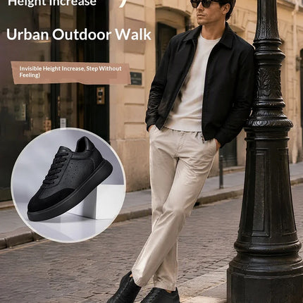 Men 7CM Invisible Height Increasing Sneakers Comfortable Breathable Leather Casual Elevator Shoes Lace Up Thick Sole Sport Shoes