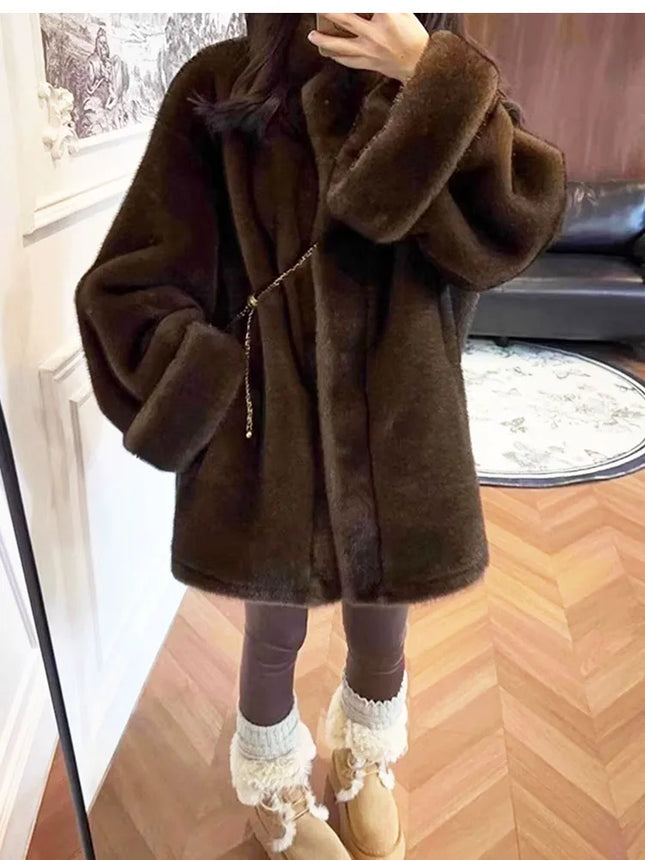 ZADORIN Luxury Mink Coat Woman Korean Style Stand Collar Double Faced Faux Fur Coat Woman Long Oversize Fluffy Fur Jacket Winter