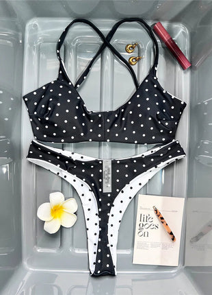 XS - L Nuovo Bikini Micro Thong a Pois da Donna, Costume da Bagno Due Pezzi, Set Bikini V7854 PlatiNum