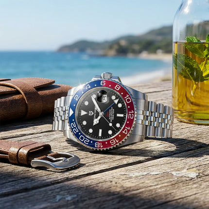 PAGANI DESIGN Pepsi GMT Orologio automatico da uomo 100M impermeabile quadrante nero luminoso cinturino Jubilee in acciaio inossidabile orologi da polso meccanici sportivi di lusso per uomo PD-1662 Relojes Hombres+Confezione