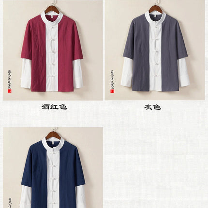 Camicie da uomo tradizionali Camicie da uomo in cotone e lino retrò stile cinese Camicette casual da uomo Kung Fu Tai Chi Tang da meditazione Zen