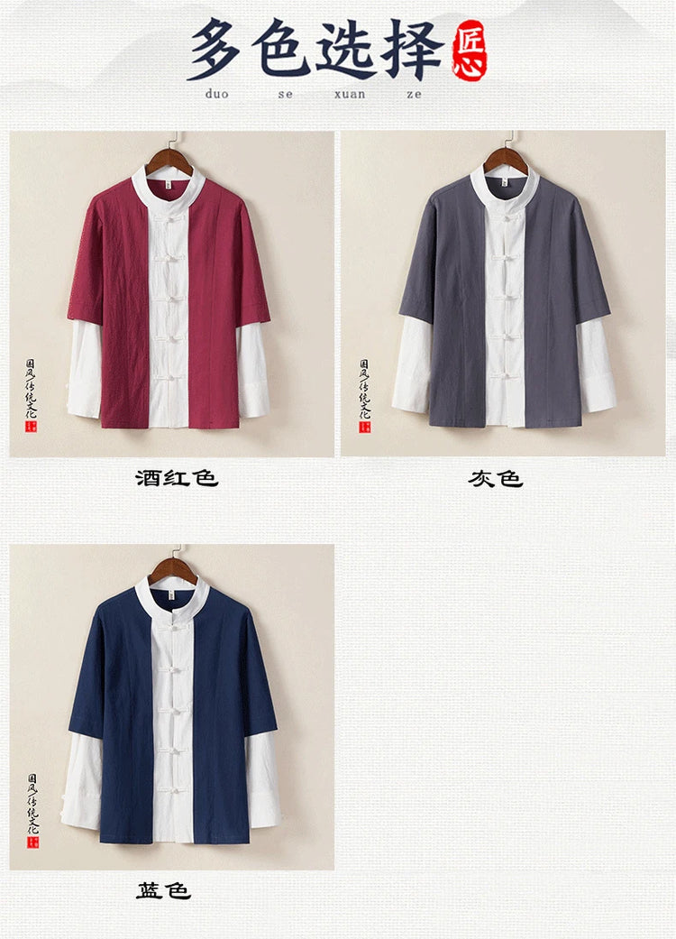 Camicie da uomo tradizionali Camicie da uomo in cotone e lino retrò stile cinese Camicette casual da uomo Kung Fu Tai Chi Tang da meditazione Zen