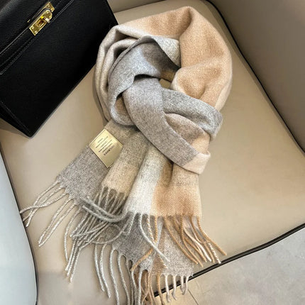 High Quality 100% Pure Wool Scarf Women Classic Chic  Autumn Winter Colorful Plaid Tassel Warm Muffler Female Thermal Shawl Lady