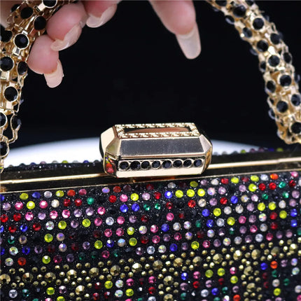 Popular In Nigeria Exquisite Evening Bags With Diamond Design Fashion Handle Clutch Rhinestone Embellished Long Chain Bag PlatiNum