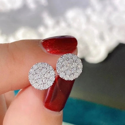 925 Sterling Silver Crystal Stud Earrings for Women Fashion Round Zircon Flower Earrings Jewelry Gifts PlatiNum