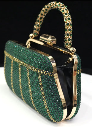 Popular In Nigeria Exquisite Evening Bags With Diamond Design Fashion Handle Clutch Rhinestone Embellished Long Chain Bag PlatiNum
