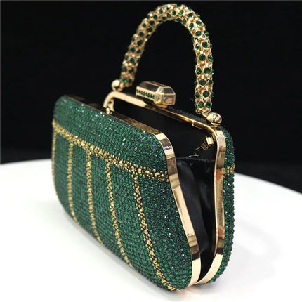 Popular In Nigeria Exquisite Evening Bags With Diamond Design Fashion Handle Clutch Rhinestone Embellished Long Chain Bag PlatiNum