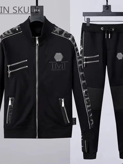 Plein Skull Light Luxury Fashion Brand Men's Pure Cotton Two-Piece Set Punk Spring and Autumn Hip-Hop Party Set Outdoor Sports