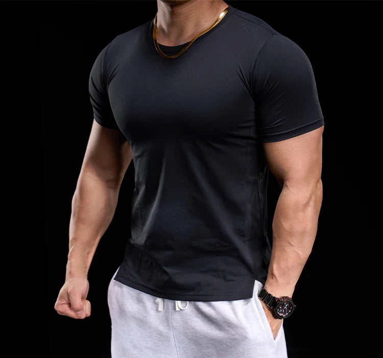 Abbigliamento da allenamento fitness da palestra da uomo T-shirt sportiva attillata a maniche corte