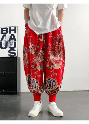 Men's Summer Pants 2026 Lightweight Thin Cotton Comfortable Beach Trousers, Loose Casual Hip Hop Printed Pants, Fashion Oversized Jogger Pants