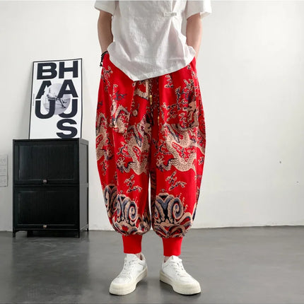Pantaloni Estivi da Uomo 2026 in Cotone Leggero Sottile Comodi da Spiaggia, Pantaloni Larghi Casual Hip Hop Stampati, Pantaloni Jogger Oversize alla Moda