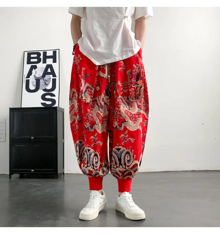 Pantaloni Estivi da Uomo 2026 in Cotone Leggero Sottile Comodi da Spiaggia, Pantaloni Larghi Casual Hip Hop Stampati, Pantaloni Jogger Oversize alla Moda