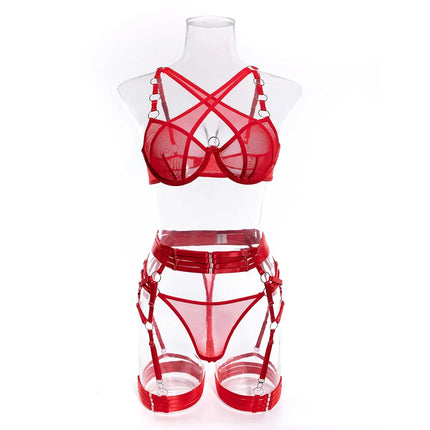Sexy Neon Green Patchwork Lace Garter Lingerie Set Women Intimates Underwire Bra and Thongs Ladies Underwear Erotic Sets