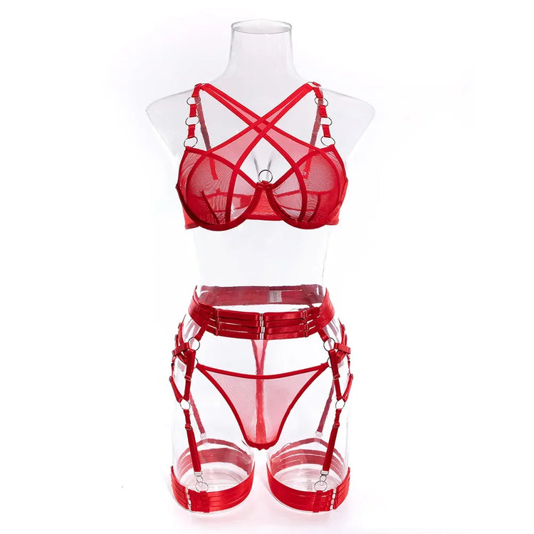 Sexy Neon Green Patchwork Lace Garter Lingerie Set Women Intimates Underwire Bra and Thongs Ladies Underwear Erotic Sets