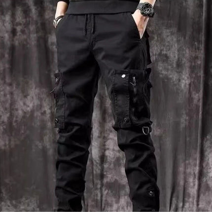Men's High End Functional Cargo Pants Slim Fit Tapered Leg Spring Autumn Utility Workwear Design Elastic Cuff Sports Pants