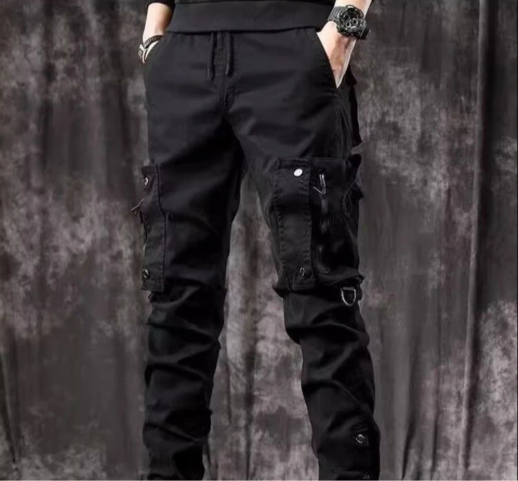 Men's High End Functional Cargo Pants Slim Fit Tapered Leg Spring Autumn Utility Workwear Design Elastic Cuff Sports Pants
