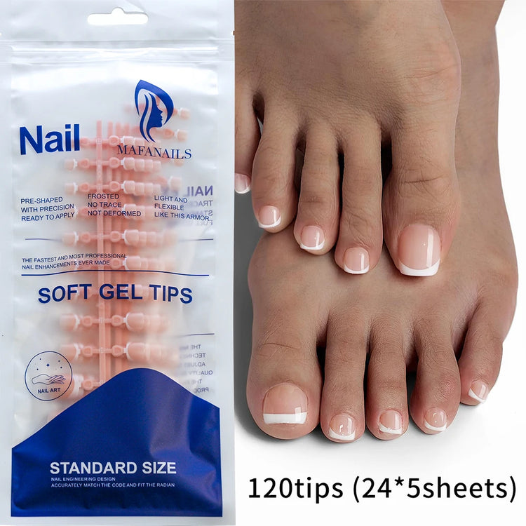120pcs/Box French Tip Press-On Toenails Pink Color System Square Shape Foot Nails Short Length Glossy Finish False Toe Nails Set