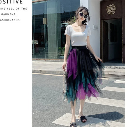 Tutu estivo gonna donna Harajuku Casual Tulle Bottom Jupe Femme Faldas moda vita alta Midi Mesh gonne abbigliamento donna Saia