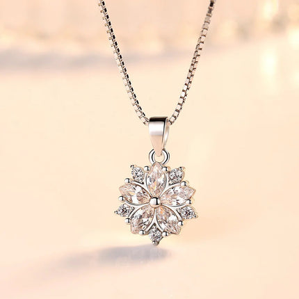 925 Sterling Silver Pink Crystal Flower Pendant Chain Necklace For Women Elegant Luxury Quality Jewelry Accessories Jewellery PlatiNum