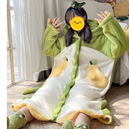 Cute Dinosaur Hooded Plush Onesie Pajamas Loose Thick Winter Warm Sleepwear Animal Cosplay Costume Outfits