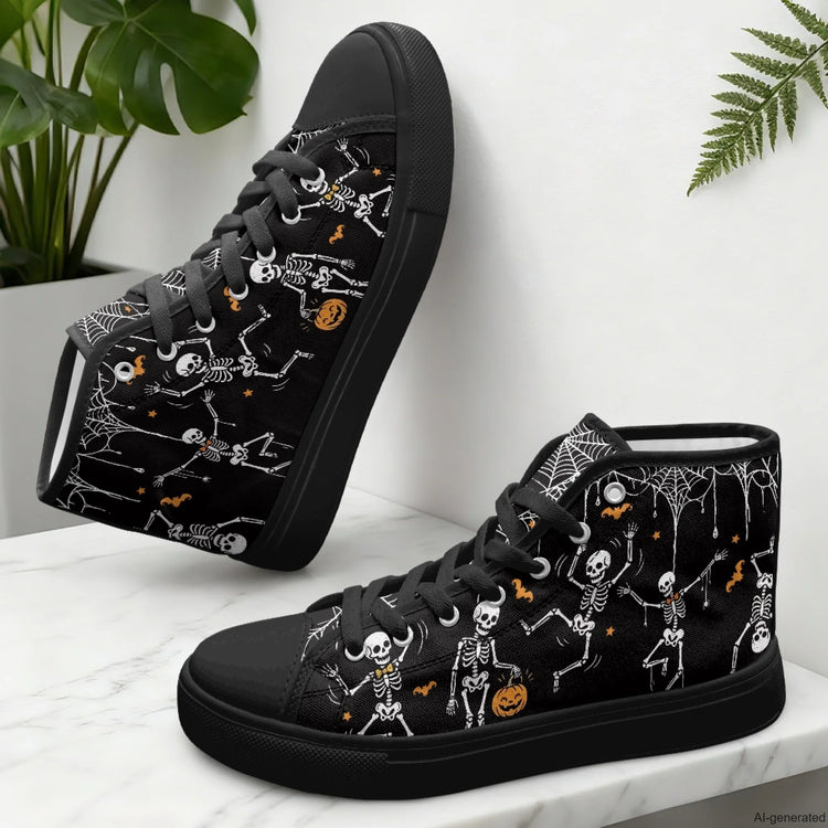 XIXIRIMIDO Red Canvas Sneakers Men New Canvas Sneakers Halloween Shoes Woman Comfortable High-Top Canvas Shoes Skull Pattern