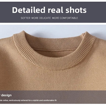 round Neck Knitted Sweater Autumn Winter Men's Fashion Thickened Long Sleeve Leisure Comfortable Fit Youthful Style Polyester...