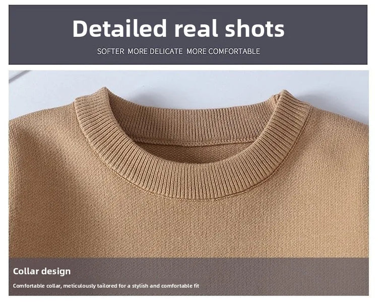 round Neck Knitted Sweater Autumn Winter Men's Fashion Thickened Long Sleeve Leisure Comfortable Fit Youthful Style Polyester...