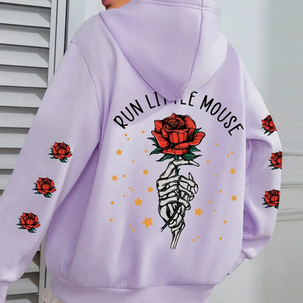 Vintage Rose Print Hoodies 90s Autumn Winter Y2k Chic Casual Hoodies Harajuku Sweatshirts Tops Hoodie Sweatshirt